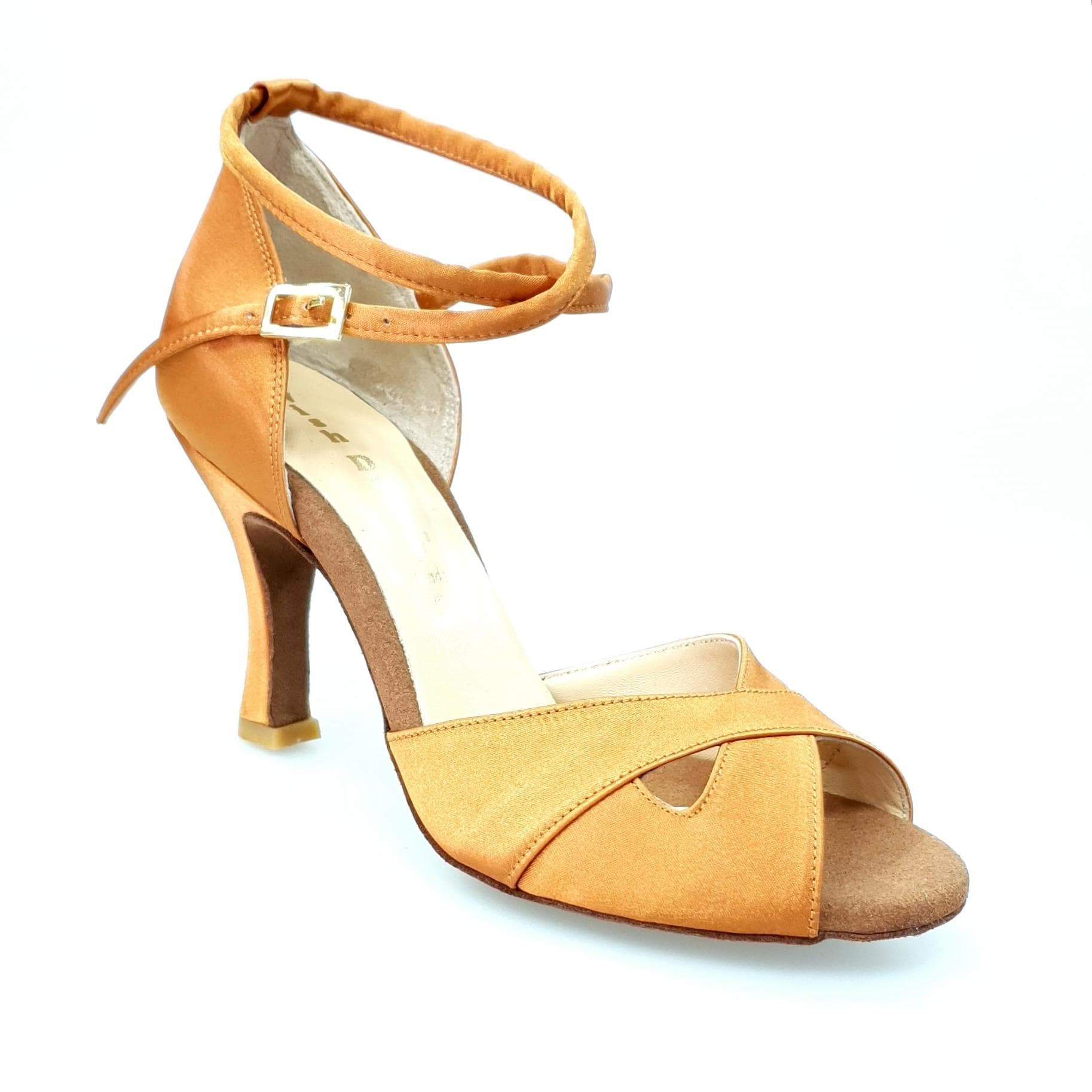 Scarpa Wishdance Ely QB donna in raso bronzo con cinturino doppio alla caviglia e tacco rocchetto, stile elegante e semplice