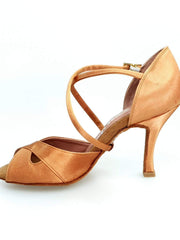 Carica immagine nella Galleria, Wishdance Scarpa Basica Da donna in Raso Bronzo con Cinturino Incrociato sul Collo Piede
