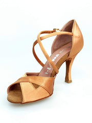 Carica immagine nella Galleria, Wishdance Scarpa Basica Da donna in Raso Bronzo con Cinturino Incrociato sul Collo Piede
