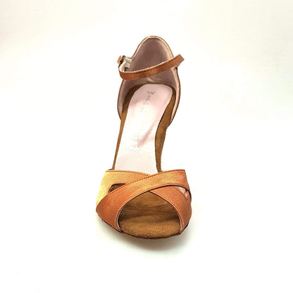 Scarpa donna Wishdance Ely QA in raso bronzo con cinturino singolo alla caviglia e tacco rocchetto, elegante e versatile.