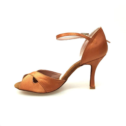 Scarpa donna Wishdance Ely QA in raso bronzo con cinturino singolo alla caviglia e tacco rocchettino elegante