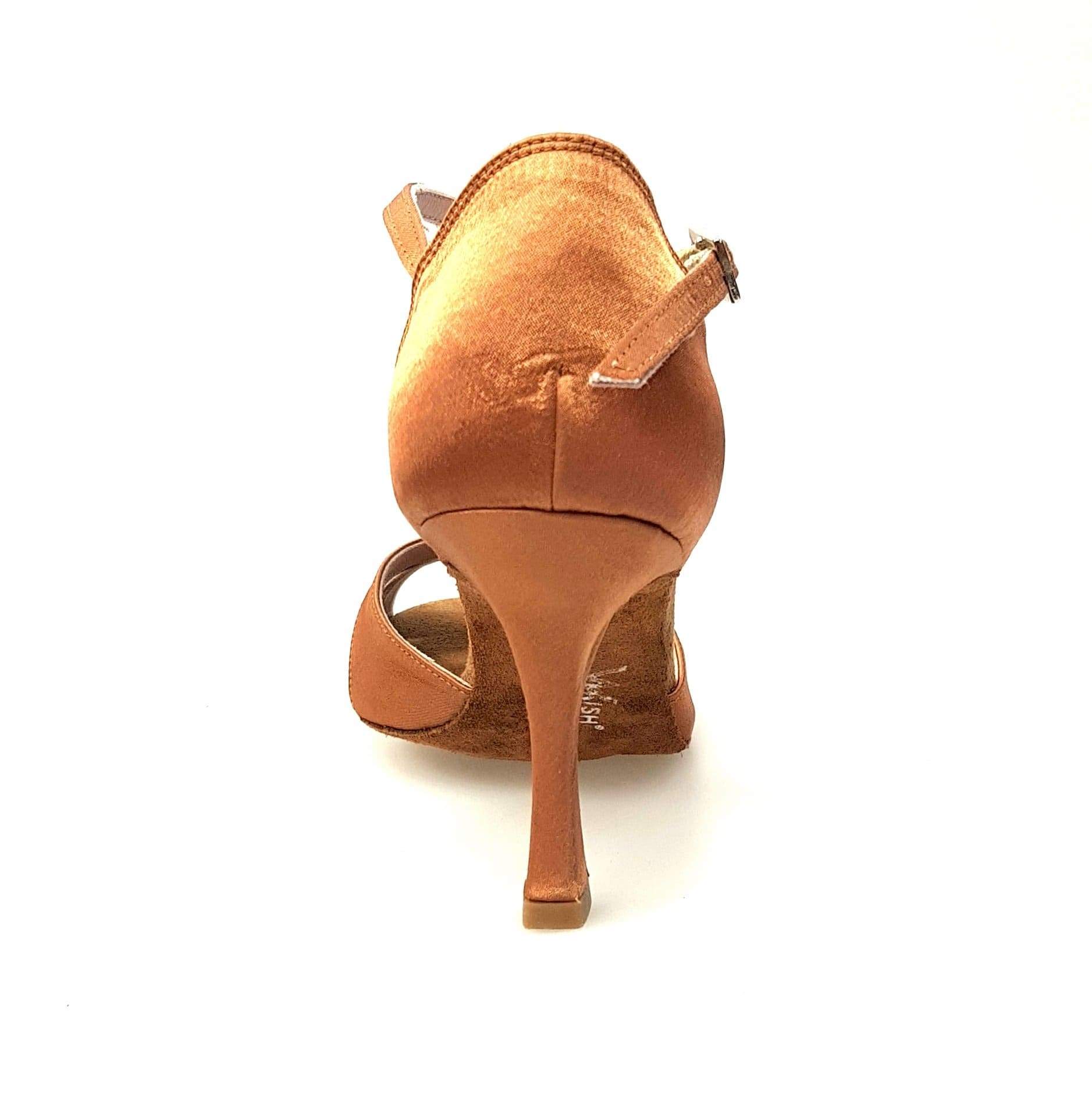 Scarpa Wishdance Ely QA da donna in raso bronzo con cinturino singolo alla caviglia e tacco rocchetto.