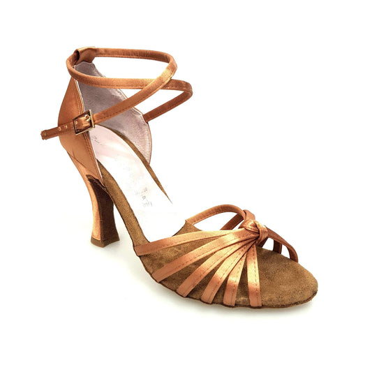 Scarpa da Ballo Basica da Donna in Raso Seta Bronzo Nodino Patty QB Wish Dance, vista laterale