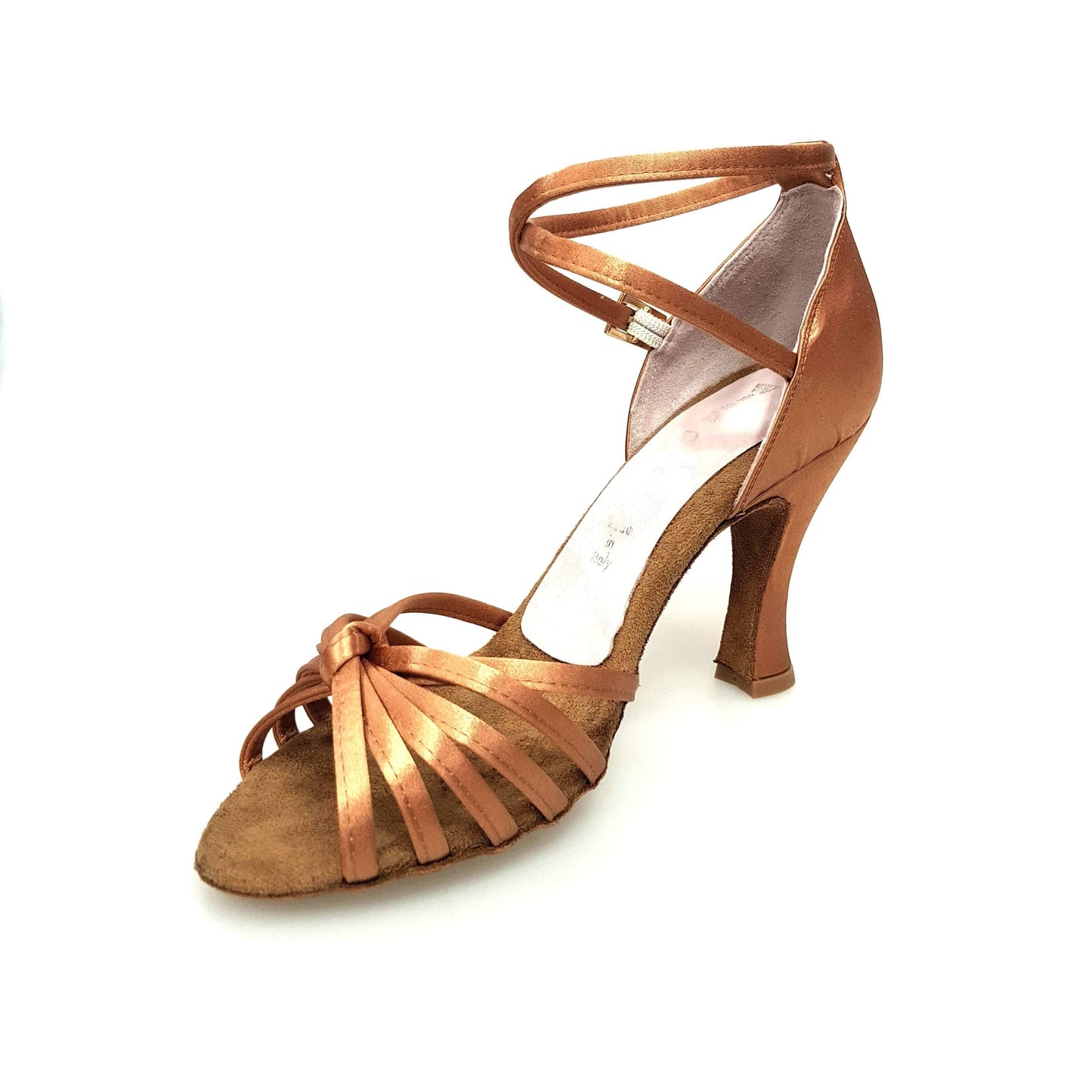Scarpa da ballo Wishdance Patty QB in raso bronzo con fascette, cinturino doppio e tacco a rocchetto per donna.