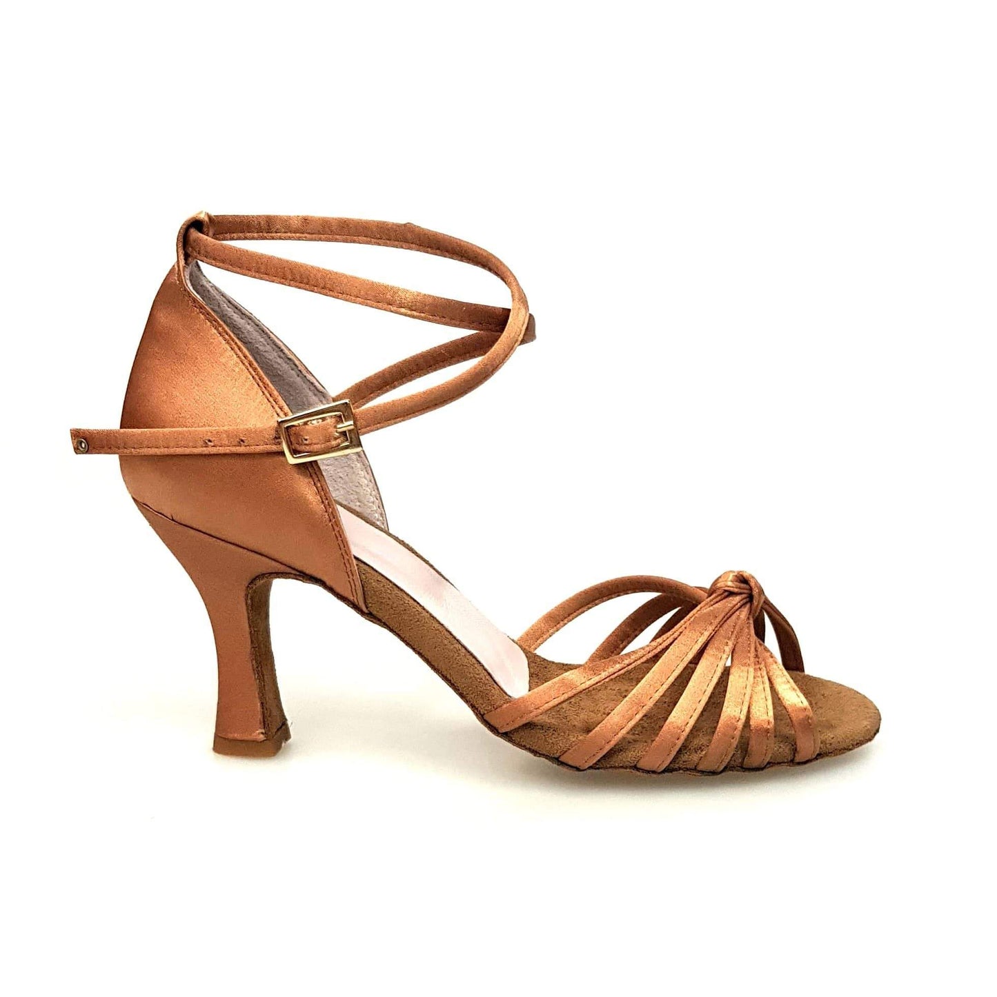 Scarpa da ballo Wishdance Patty QB in raso bronzo con fascette, cinturino doppio e tacco a rocchetto, donna.