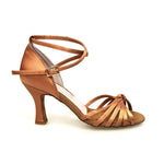 Load image into Gallery viewer, Wishdance Scarpa Basica da donna in raso bronzo con fascette e cinturino doppio sulla caviglia
