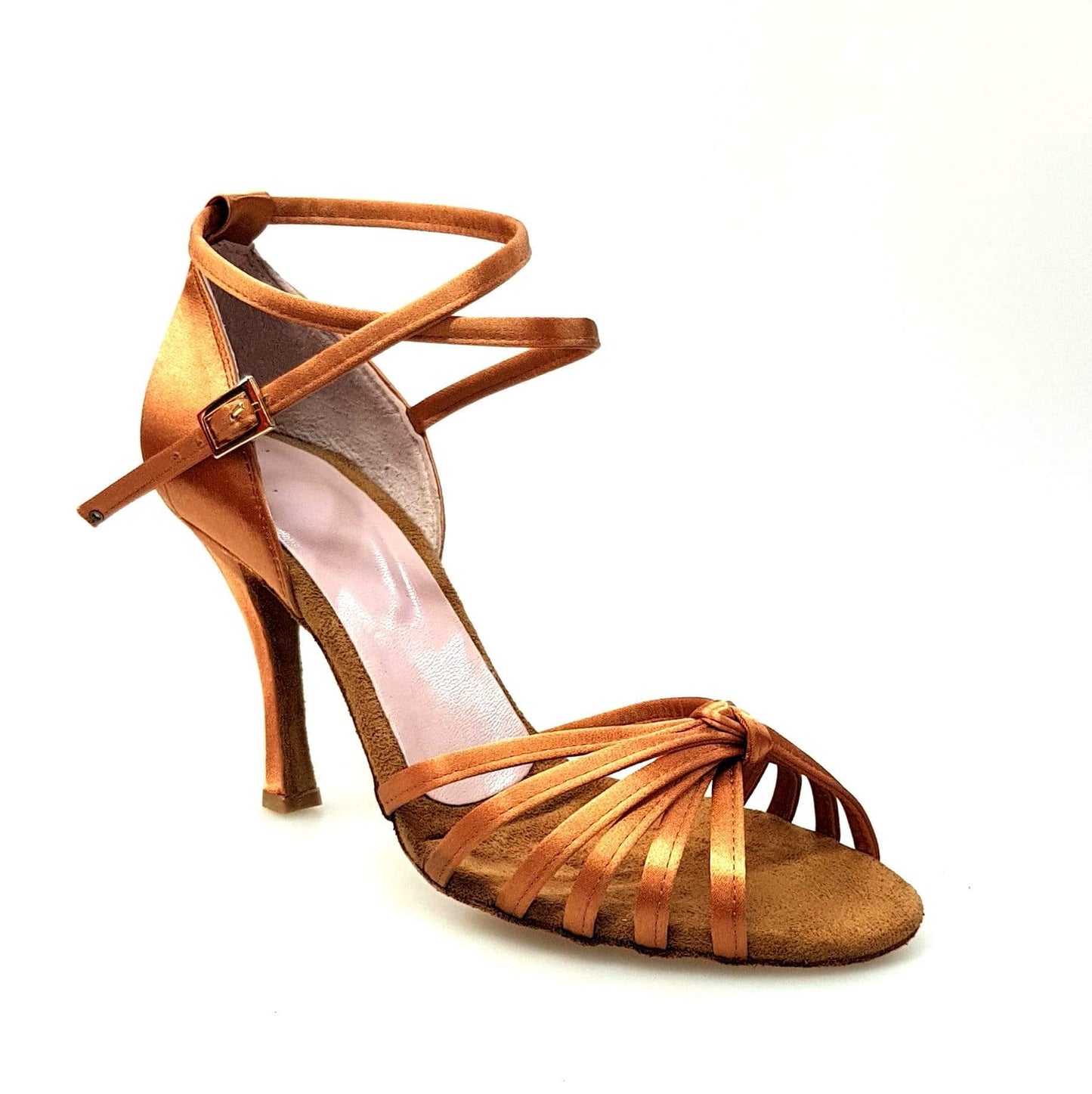 Scarpa da ballo Wishdance Patty QB in raso bronzo con fascette, cinturino doppio e tacco a rocchetto, donna.