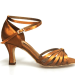 Load image into Gallery viewer, Wishdance Scarpa Basica da donna in Raso Bronzo con fascette rivestite in Camoscio e tacco a Rocchetto
