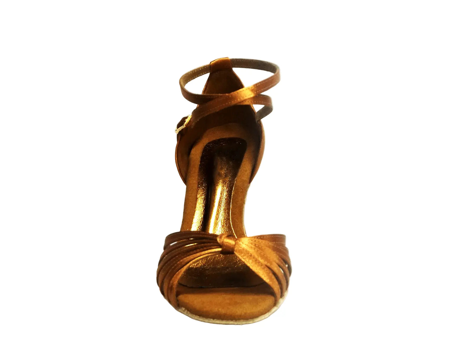 Scarpa da ballo Wishdance Pepa in raso bronzo con fascette in camoscio e tacco rocchetto, modello basico da donna.