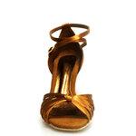 Load image into Gallery viewer, Wishdance Scarpa Basica da donna in Raso Bronzo con fascette rivestite in Camoscio e tacco a Rocchetto
