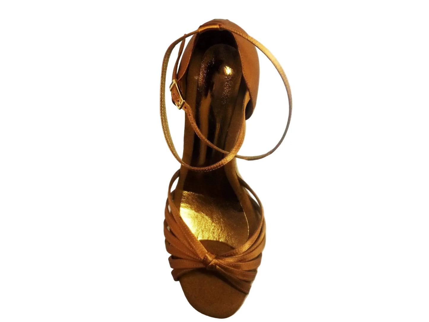 Scarpa da ballo Wishdance Pepa in raso bronzo con fascette in camoscio e tacco a rocchetto, modella elegante e confortevole