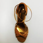 Load image into Gallery viewer, Wishdance Scarpa Basica da donna in Raso Bronzo con fascette rivestite in Camoscio e tacco a Rocchetto
