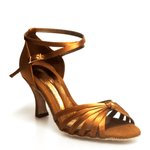 Load image into Gallery viewer, Wishdance Scarpa Basica da donna in Raso Bronzo con fascette rivestite in Camoscio e tacco a Rocchetto
