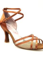 Carica immagine nella Galleria, Wishdance Scarpa Basica da donna in Raso Bronzo con Retina e Cinturino doppio sulla Caviglia
