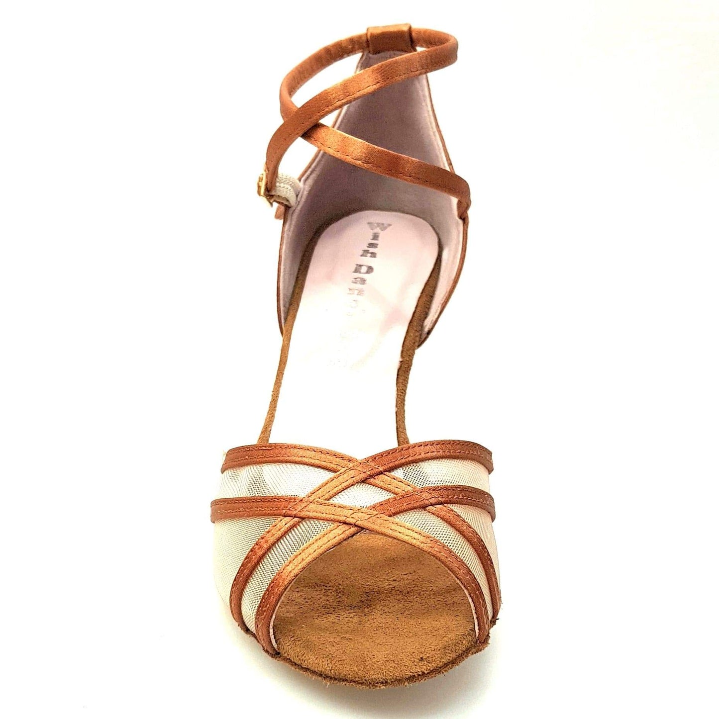 Scarpa da ballo Wishdance Melany QB donna in raso seta bronzo con retina e cinturino doppio sulla caviglia, tacco rocchetto.