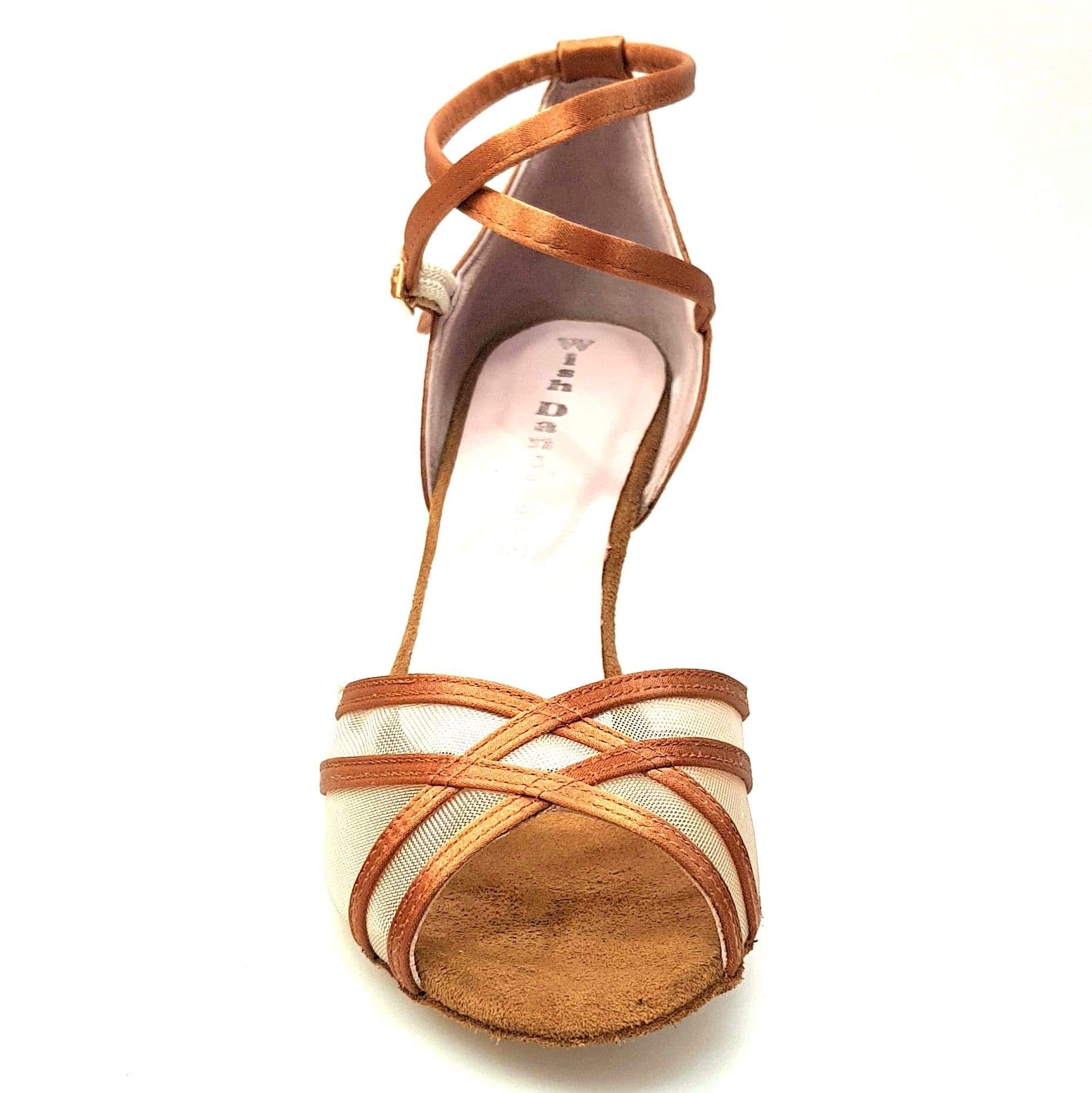 Scarpa da ballo Wishdance Melany QB donna in raso seta bronzo con retina e cinturino doppio sulla caviglia, tacco rocchetto.