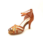 Load image into Gallery viewer, Wishdance Scarpa Basica da donna in Raso Bronzo con Retina e Cinturino doppio sulla Caviglia
