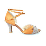 Carica immagine nella Galleria, Wishdance Scarpa basica da Donna in raso bronzo e muticolor con cinturino doppio sulla Caviglia
