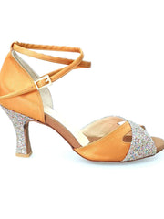 Carica immagine nella Galleria, Wishdance Scarpa basica da Donna in raso bronzo e muticolor con cinturino doppio sulla Caviglia
