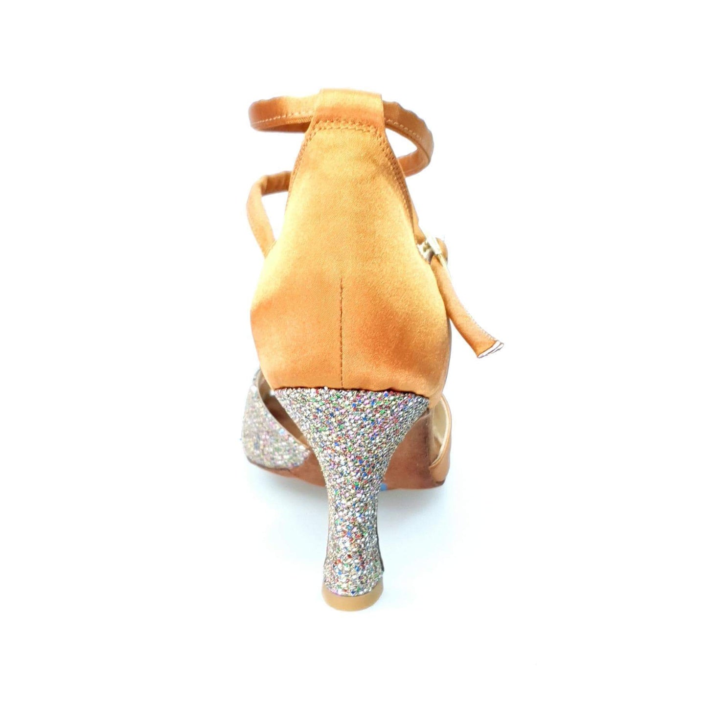 Scarpa da ballo Wishdance Ely QB in raso bronzo e prisma multicolor con cinturino doppio sulla caviglia e tacco rocchetto
