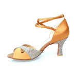 Carica immagine nella Galleria, Wishdance Scarpa basica da Donna in raso bronzo e muticolor con cinturino doppio sulla Caviglia
