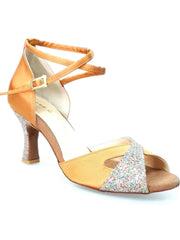 Carica immagine nella Galleria, Wishdance Scarpa basica da Donna in raso bronzo e muticolor con cinturino doppio sulla Caviglia
