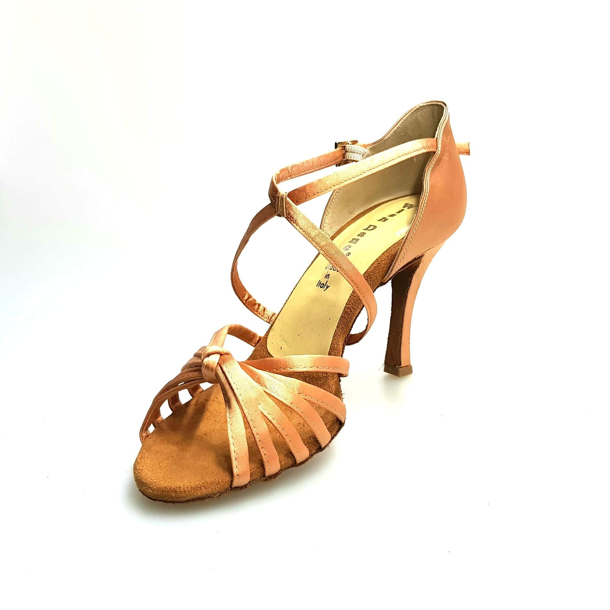 Scarpa da ballo Wishdance Patty QC in raso seta carne, con fascette e cinturino incrociato, tacco a rocchetto, calzatura femminile elegante