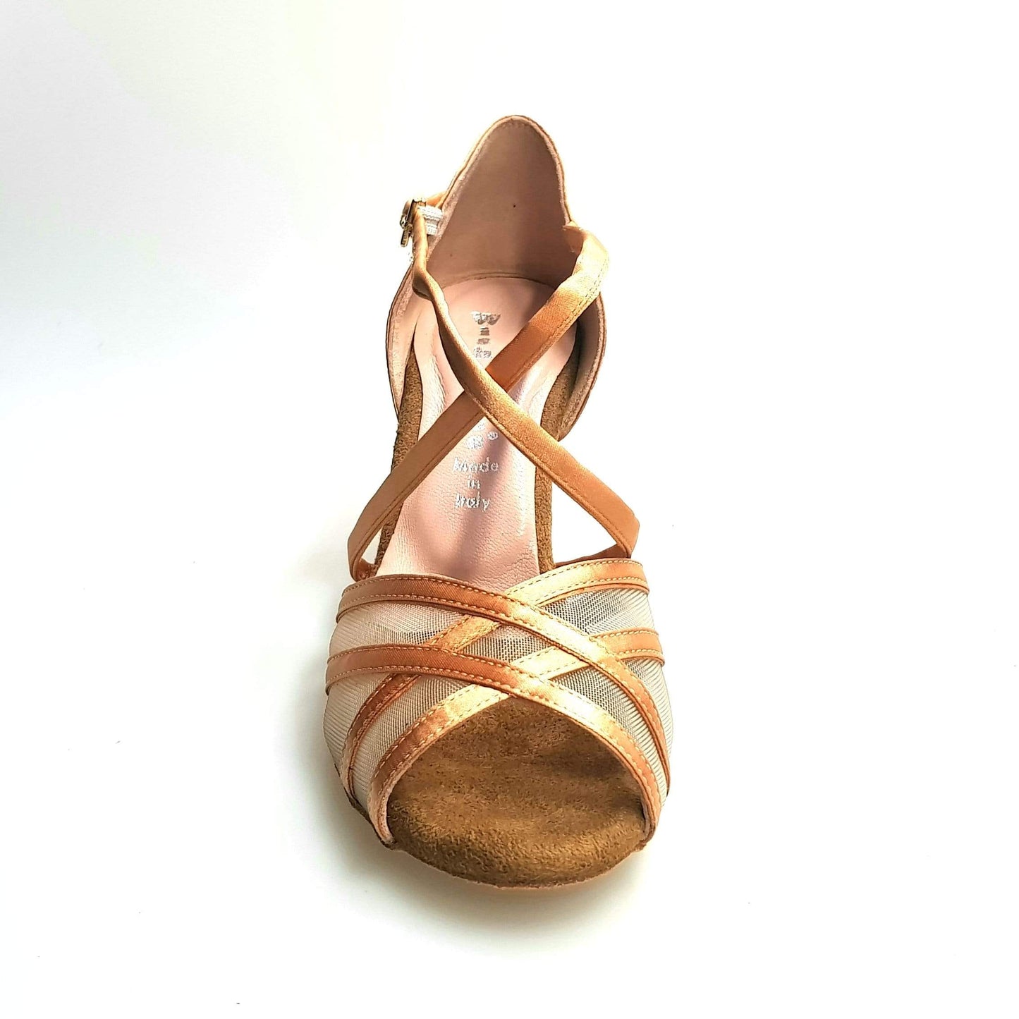 Scarpa donna Wishdance Melany QC in raso carne con reticolo, cuscino memorex e cinturino incrociato sul collo con tacco rocchetto