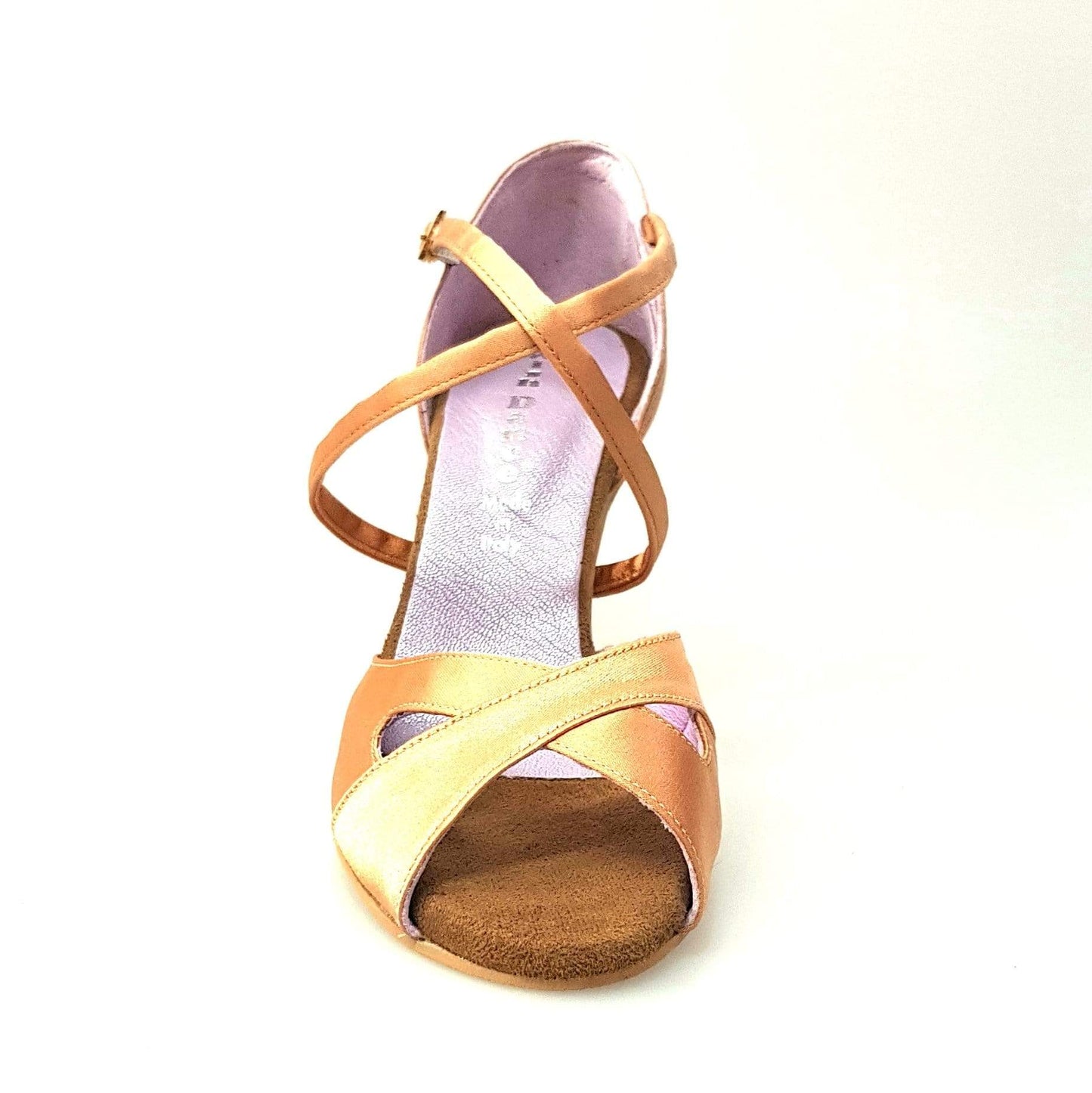 Scarpa Wishdance Ely QC donna in raso carne con cinturino incrociato sul collo, tacco rocchetto e design elegante.