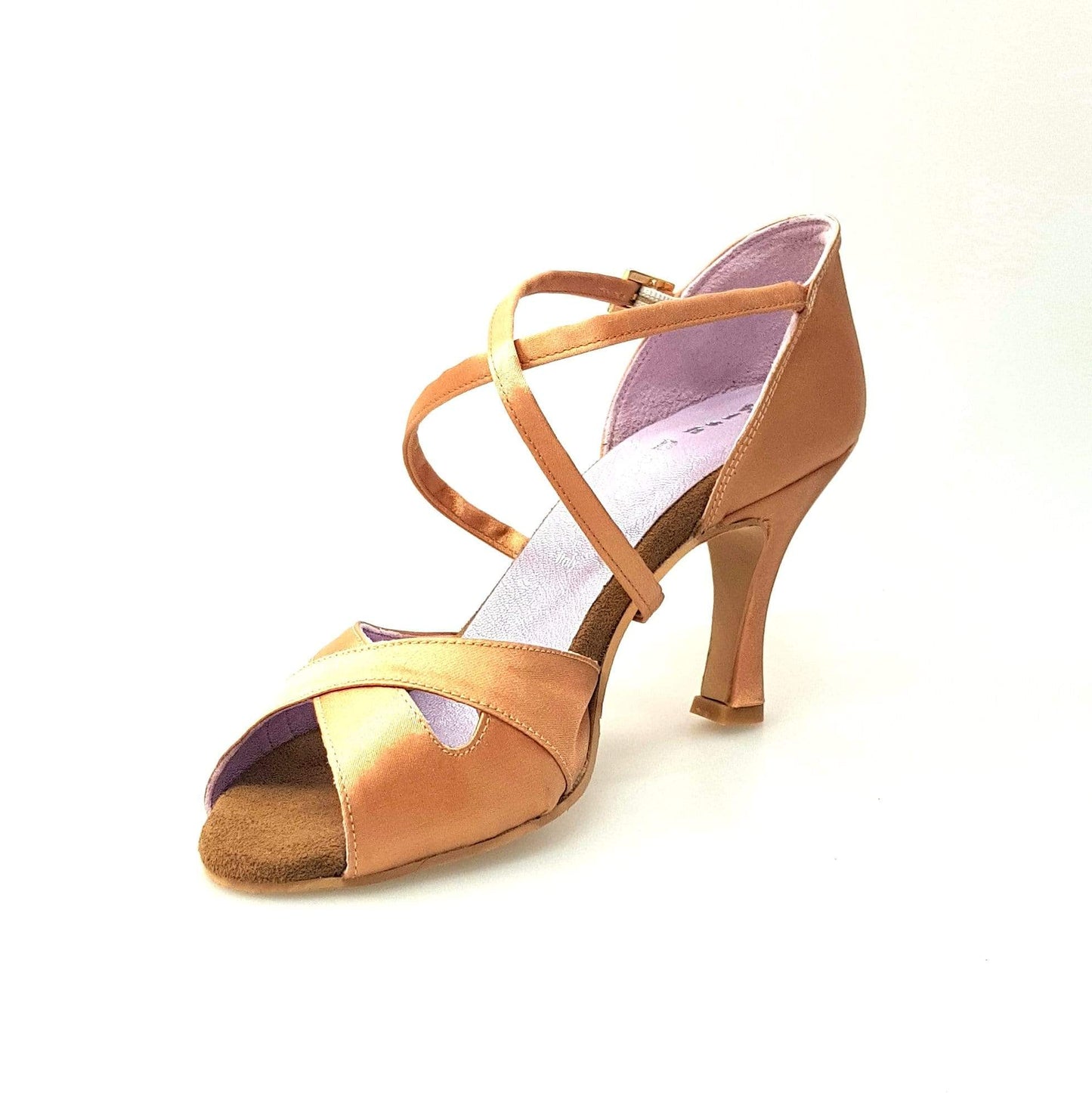 Scarpa Wishdance Ely QC da donna in raso carne con cinturino incrociato, piede e tacco rocchetto, stile elegante.