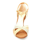 Carica immagine nella Galleria, Wishdance Scarpa Basica da Donna in Raso Carne e Multicolor Oro con Cinturino Doppio sulla Caviglia
