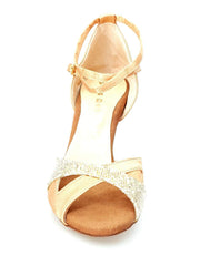 Carica immagine nella Galleria, Wishdance Scarpa Basica da Donna in Raso Carne e Multicolor Oro con Cinturino Doppio sulla Caviglia
