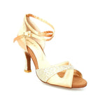 Carica immagine nella Galleria, Wishdance Scarpa Basica da Donna in Raso Carne e Multicolor Oro con Cinturino Doppio sulla Caviglia
