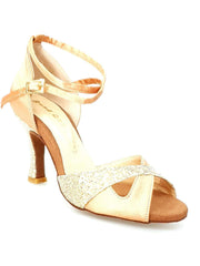 Carica immagine nella Galleria, Wishdance Scarpa Basica da Donna in Raso Carne e Multicolor Oro con Cinturino Doppio sulla Caviglia
