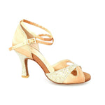 Carica immagine nella Galleria, Wishdance Scarpa Basica da Donna in Raso Carne e Multicolor Oro con Cinturino Doppio sulla Caviglia
