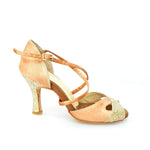 Carica immagine nella Galleria, Wishdance Scarpa Basica Da donna in Raso Carne e Multicolor Oro con Cinturino Incrociato sul Collo Piede
