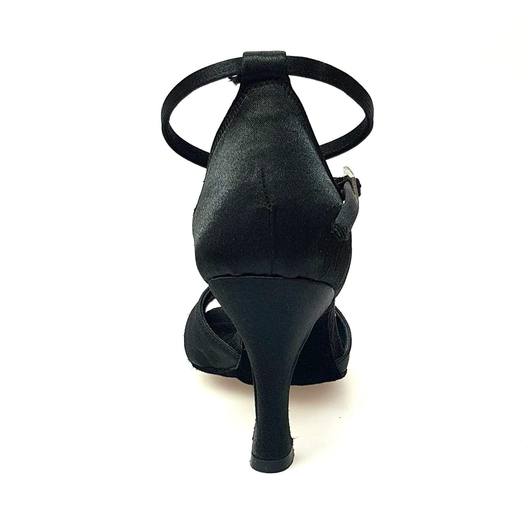 Scarpa donna Wishdance Ely QB in raso nero con cinturino doppio sulla caviglia e tacco rocchetto, elegante e semplice.