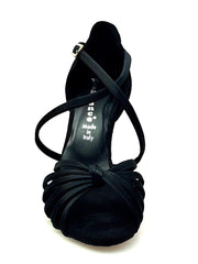 Carica immagine nella Galleria, Wishdance Scarpa Basica Da donna in Raso Nero Con Fascette con Cinturino Incrociato sul Collo Piede
