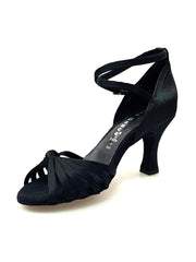 Carica immagine nella Galleria, Wishdance Scarpa Basica da Donna in Raso Nero con Fascette e Cinturino Doppio sulla Caviglia
