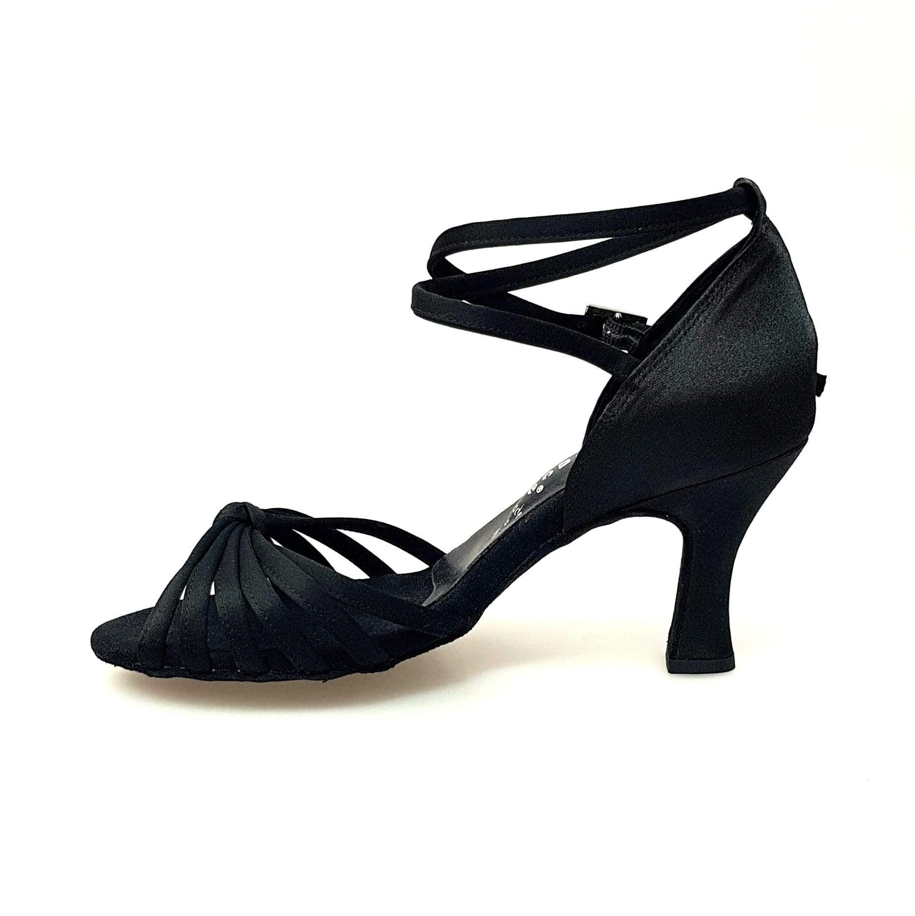 Scarpa da ballo Wishdance Patty QB in raso nero, con fascette, cinturino doppio e tacco a rocchetto, per donna.