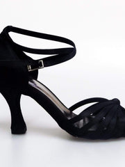 Carica immagine nella Galleria, Wishdance Scarpa Basica da donna in Raso Nero con fascette rivestite in Camoscio e tacco a Rocchetto
