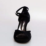 Load image into Gallery viewer, Wishdance Scarpa Basica da donna in Raso Nero con fascette rivestite in Camoscio e tacco a Rocchetto
