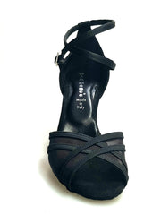 Carica immagine nella Galleria, Wishdance Scarpa Basica da donna in Raso Nero con Retina e Cinturino Doppio sulla Caviglia
