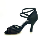 Load image into Gallery viewer, Wishdance Scarpa Basica da donna in Raso Nero con Retina e Cinturino Doppio sulla Caviglia
