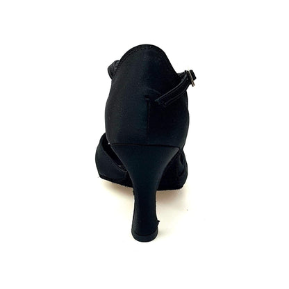 Scarpa da ballo Wish Dance Shop Ely QA in raso nero con cinturino singolo e tacco basso a rocchetto, donna.