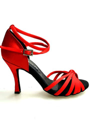 Carica immagine nella Galleria, Wishdance Scarpa Basica da donna in Raso Rosso con fascette e Cinturino Doppio sulla Caviglia
