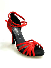 Carica immagine nella Galleria, Wishdance Scarpa Basica da donna in Raso Rosso con fascette e Cinturino Doppio sulla Caviglia
