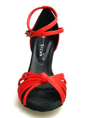 Carica immagine nella Galleria, Wishdance Scarpa Basica da donna in Raso Rosso con fascette e Cinturino Doppio sulla Caviglia
