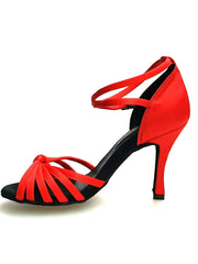 Carica immagine nella Galleria, Wishdance Scarpa Basica da donna in Raso Rosso con fascette e Cinturino Doppio sulla Caviglia
