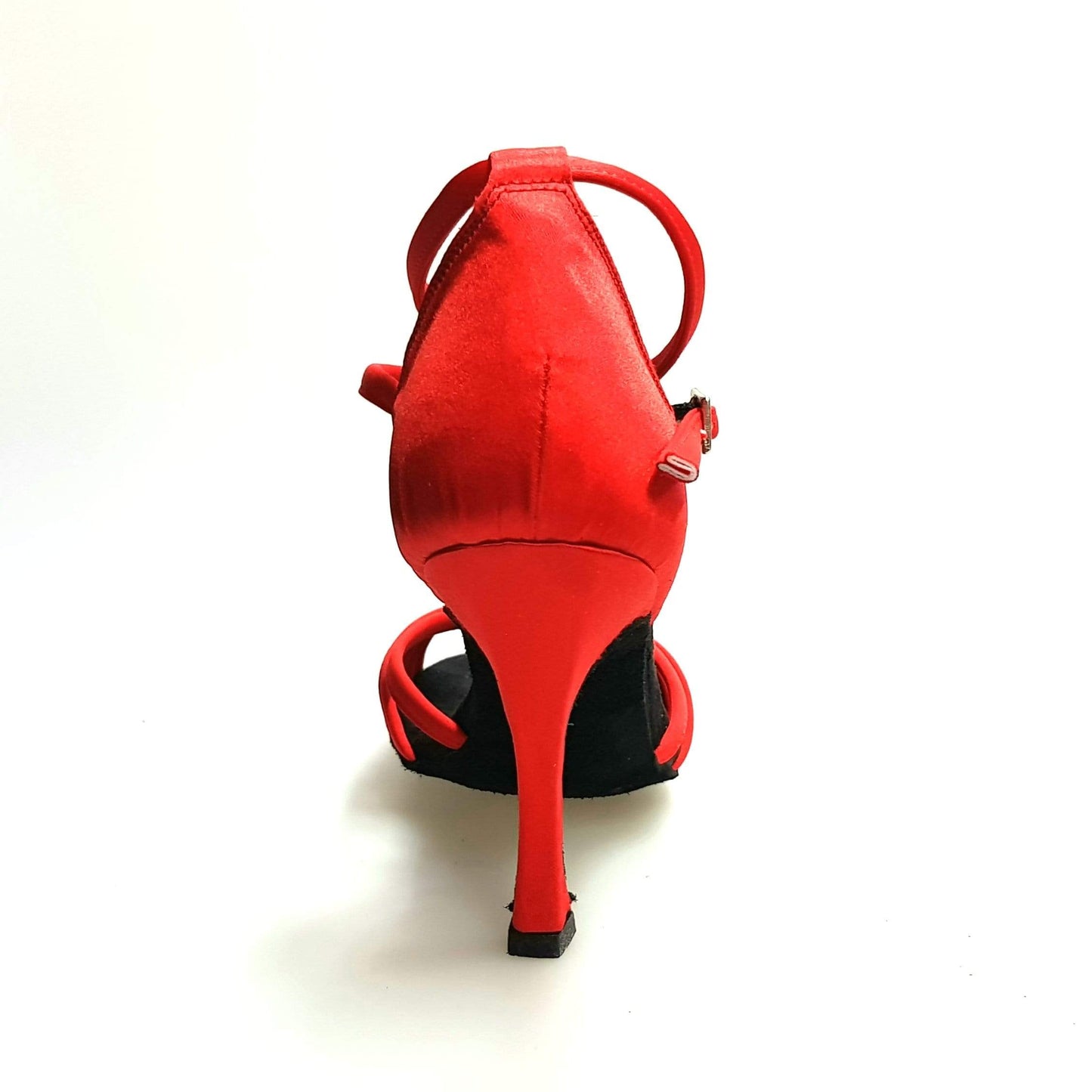 Scarpa da ballo Wishdance Patty QB in raso di seta rosso con fascette, cinturino doppio e tacco a rocchetto, donna.